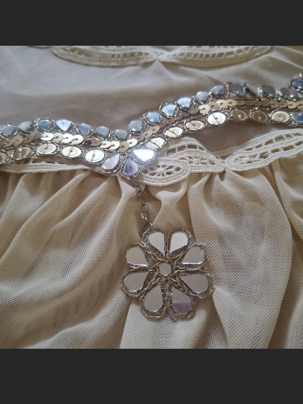 Handmade Gold Floral Mirror Choker Necklace - Women's Jewelry - Picture 5 of 8